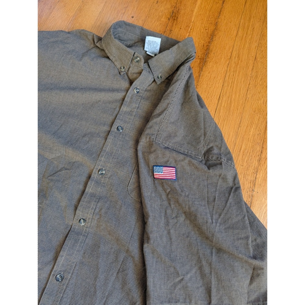 3XL R+L Carriers Short Sleeve Button Down American Flag Patch Shirt Mens Brown